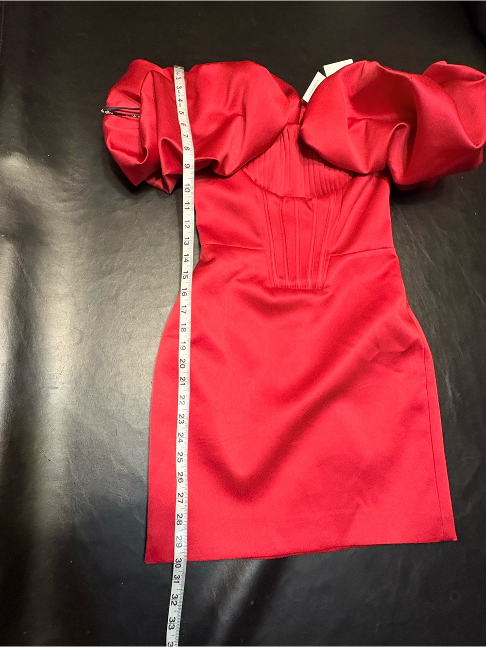 Lavish Alice Scarlet Satin Pleated Corset Puff Dleeve Mini Dress - Red size 0 - Picture 13 of 14